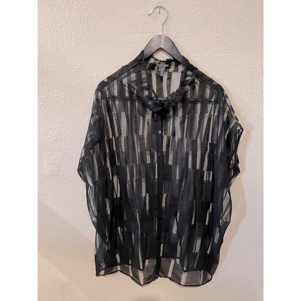 Oska black sheer button up top
